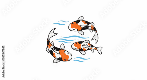 Three colorful koi fish swimming in a circular pattern with wavy lines