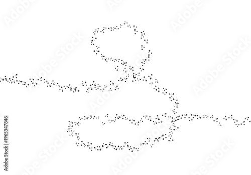 Abstract pattern of small dots forming a line or path on a white background with dot pattern