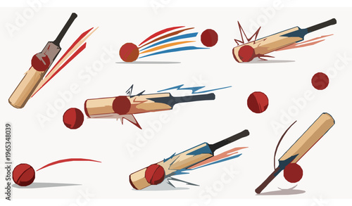 Cricket bat ball vector set motion speed trail sports equipment
