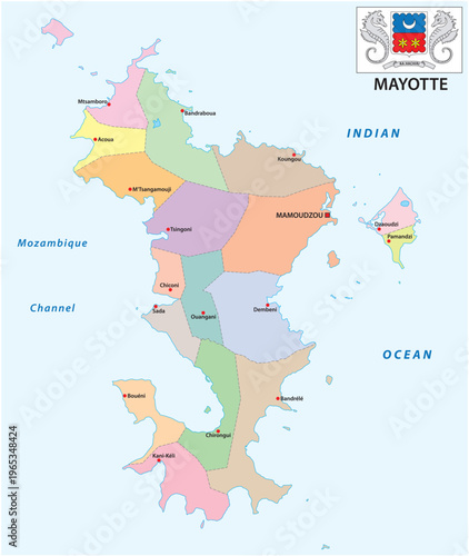 Administrative map of the French overseas department of Mayotte