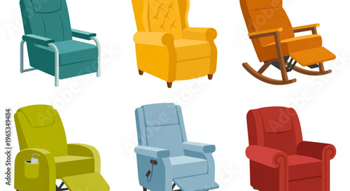Colorful modern rocking chairs in various vibrant shades Vector