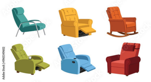 Colorful modern armchairs in a variety of vibrant hues and styles Vector