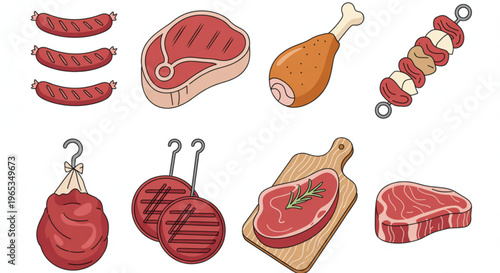 Assorted sliced and whole cuts of deliciously prepared meat dishes Vector