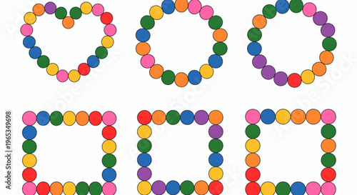 Colorful geometric patterns composed of interconnected circular shapes with dots Vector