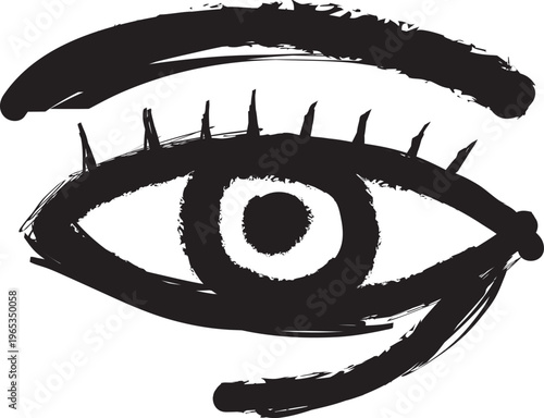 Artistic hand drawn eye in rough strokes isolated over white background. Vector illustration.