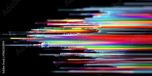 Abstract colorful light streaks moving fast on a dark background, digital art