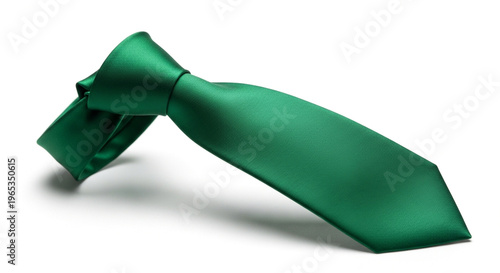 Elegant Emerald Green Satin Silk Necktie for Formal Business Wear Isolated on White Background