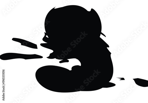 Abstract black creature silhouette on white background, mysterious organic shape, graphic resources