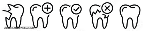 Tooth, care icon set featuring dental hygiene symbols, toothbrush, floss, dentist, and oral health concept, modern flat vector illustration collection for healthcare, apps, websites, and digital 