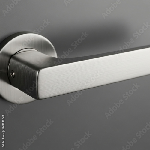 Modern Brushed Stainless Steel Lever Door Handle on Dark Grey Surface - Minimalist Interior Hardware Design