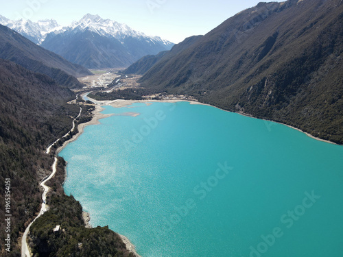 Obraz na płótnie Aerial View of Turquoise Basum Tso Lake in Tibet China