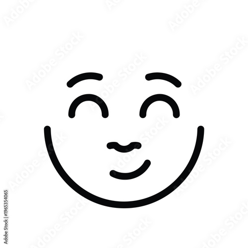 A simple, black-outlined, smiling face on a white background.  Features include curved lines forming closed eyes and a curved mouth