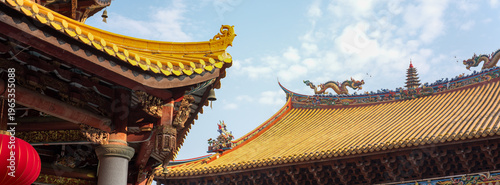 Golden glazed tile roof of Fanti Temple in Xiamen Tongan