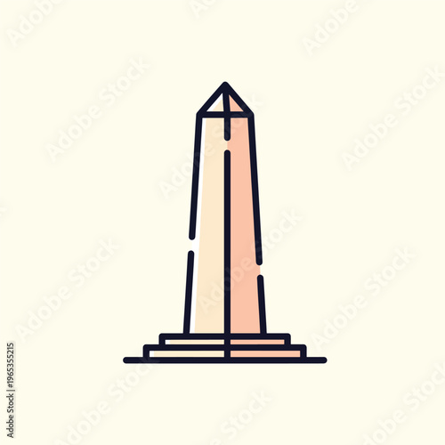 A flat-design monument featuring a tall, tapered structure on a tiered base. Minimalist style, filled color, black outline