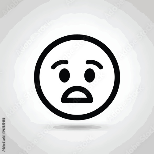 A sad emoji with curved eyebrows and mouth depicting a feeling of unhappiness. It's a simple, black outline on a gray and white gradient