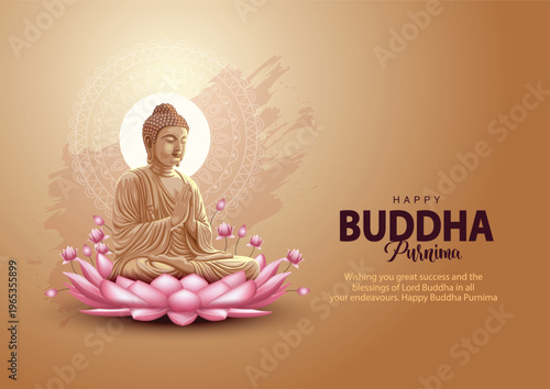 Happy Vesak Day, Buddha Purnima wishes greetings with buddha and lotus illustration. Can be used for poster, banner, logo, background, greetings, print design. abstract illustration design.