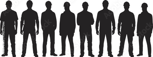 Black Silhouette Vector Set of Construction Workers Carrying Large Panels and Using Crane on Scaffolding for Industrial Building and Logistics