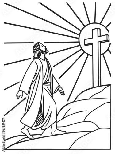 Jesus christ standing on a hill with a cross