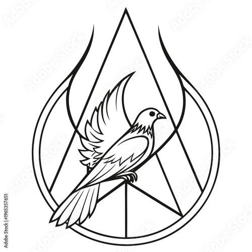 A bird flying in front of a pentagram symbol