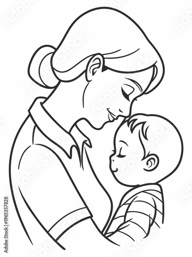 A woman kissing a baby on the forehead