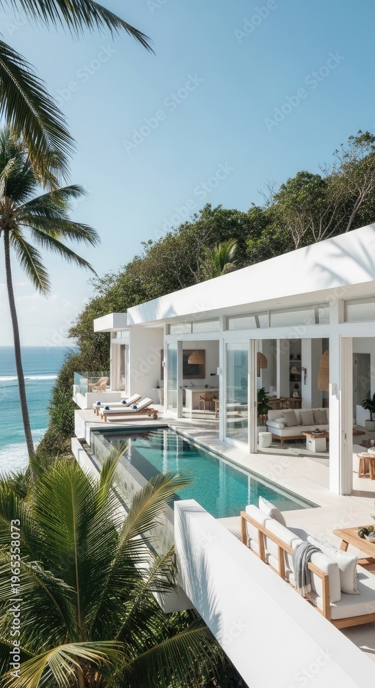 Fototapeta premium Luxury Villa with Infinity Pool Overlooking the Ocean.