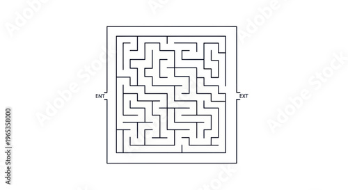 Complex Square Maze with Entrance and Exit on White Background