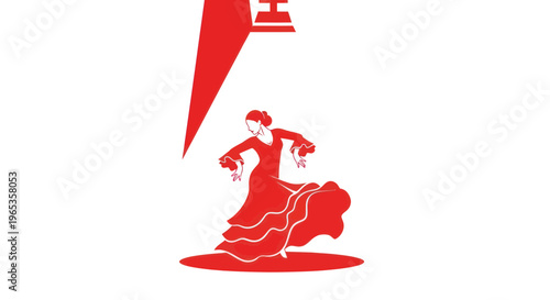 Flamenco Dancer in Red Dress, Spanish Culture, Elegant Movement, Isolated White Background