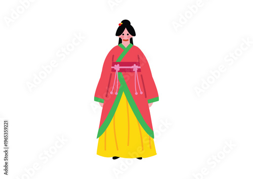 中国の伝統的な民族衣装を着た女性のイラスト