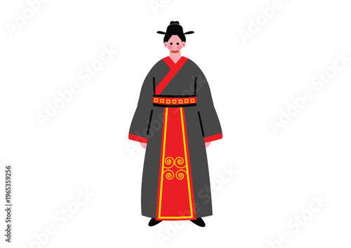 中国の伝統的な民族衣装を着る男性のイラスト