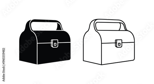 Black and white lunchboxes with lids and handles Vector