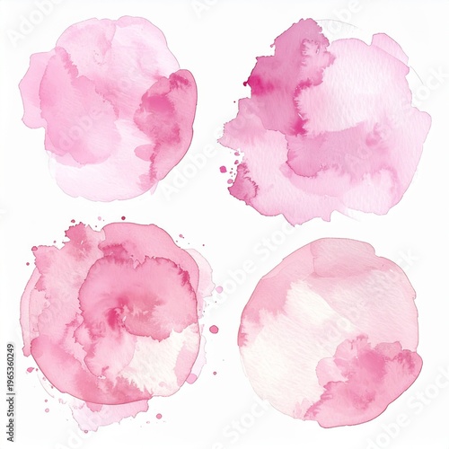 Four Abstract Pink Watercolor Splashes On White Background Creative Art