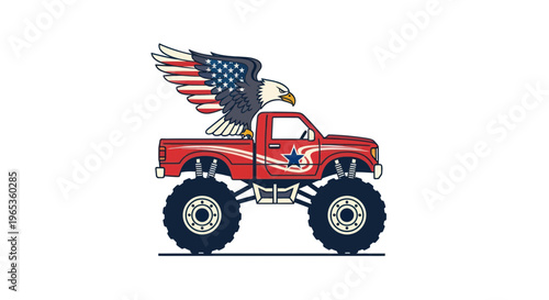 Patriotic Monster Truck with American Flag Eagle