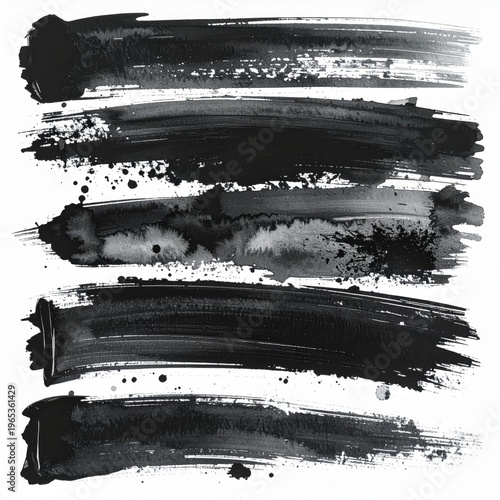 Set Of Black Watercolor Brush Strokes On White Background