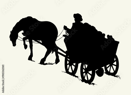 Vector drawing. A cart drawn by a horse