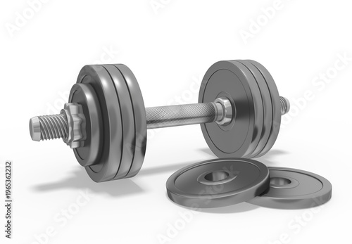 3d Hantel  mit zwei Gewichten , Scheiben auf transparenten Hintergrund freigestellt