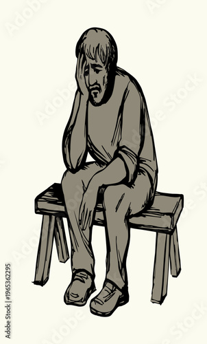 Vector drawing. Old sad man