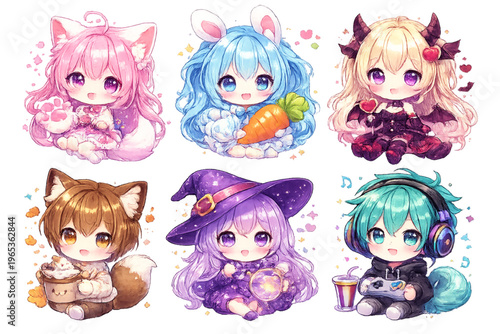 chibi characters with whimsical charm, cute chibi illustration, whimsical character design, kawaii chibi art, adorable cartoon characters, playful chibi style, fantasy chibi characters, cute mini char