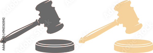 Justice Gavel and Sound Block Vector Set. Legal Authority Symbol, Auction Hammer Icon, Law and Order Graphic Element for Courtroom, Bidding, or Judgment Concepts