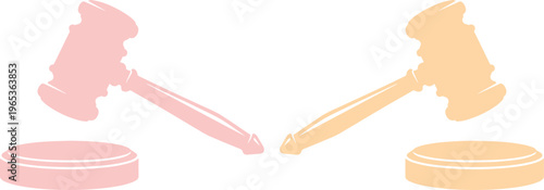 Pastel pink and orange judge's gavel and sound block vector illustration, legal justice symbol, auction decision icon, law and order graphic asset