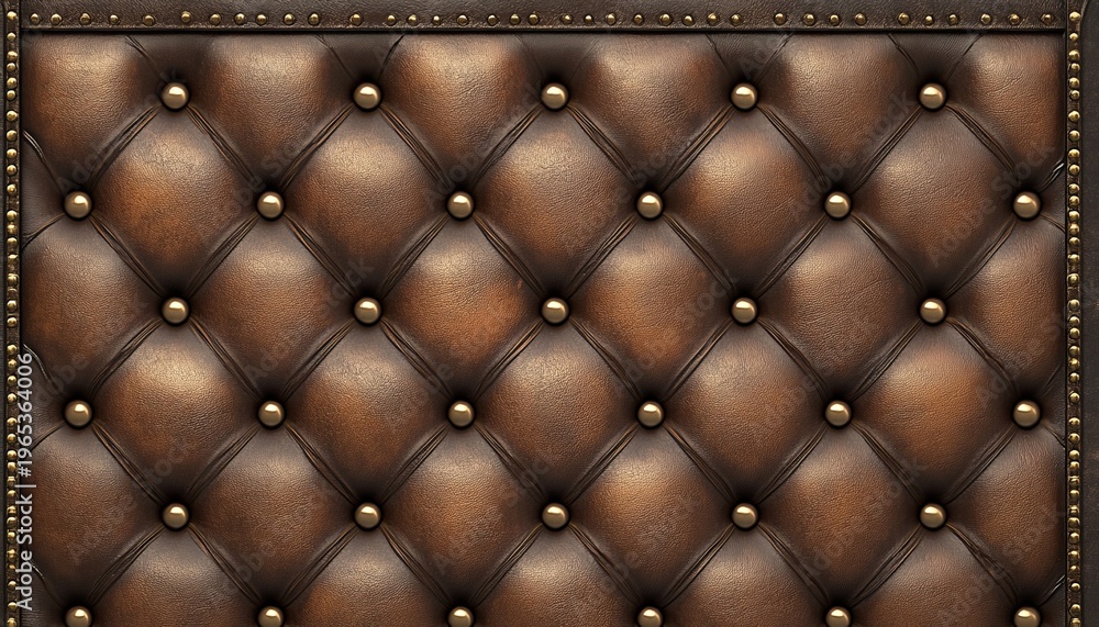 Fototapeta premium Luxurious Antique Sepia Padded Fabric with Diamond Pattern and Decorative Leather Background