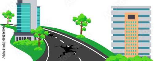 City Street With Cracked Road Illustration