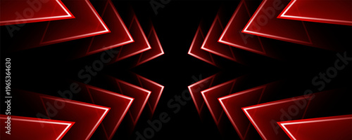 Abstract red neon arrow light glow background. Futuristic cyber laser line motion banner for casino. Dynamic techno perspective beam 3d graphic design. Cool party power and energy boost led tunnel