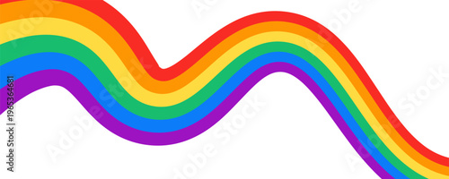 Rainbow wavy ribbon design element. LGBTQ Pride month flag. Rainbow color wave background template shape for banner, poster, flyer, brochure, booklet, cover. Vector illustration backdrop