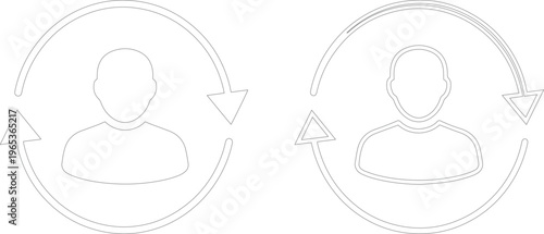 User profile refresh icon, customer update symbol, account reload vector graphic. Modern UI element for data synchronization and user activity, isolated on white background.
