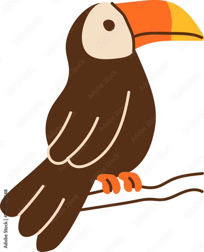 Fototapeta premium Toucan Perched On Branch Cartoon