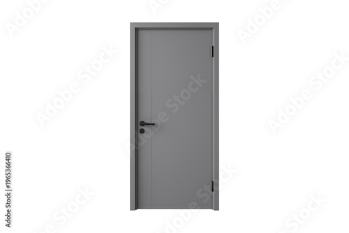 Modern Dark Gray Door with Black Handle Isolated White Background