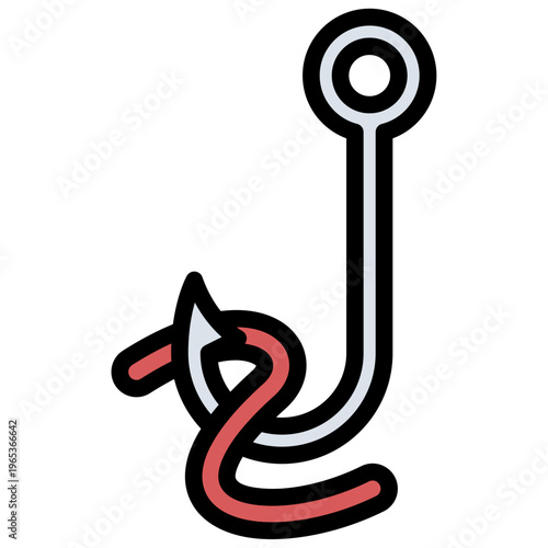 vector illustration of a fishing hook with worm 
