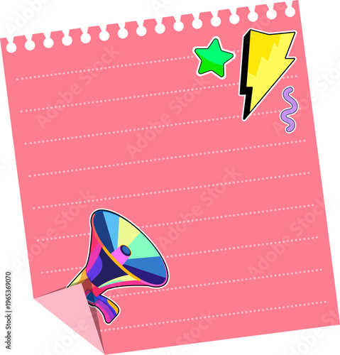 Fun colorful youth stickers on a colored note sheet