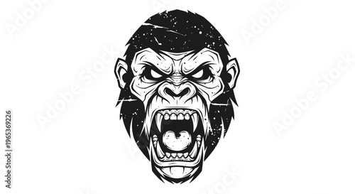 Angry Gorilla Face Illustration - Aggressive Primate Head Graphic