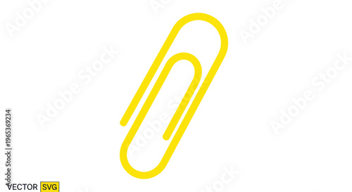 Bright yellow paperclip isolated on white background